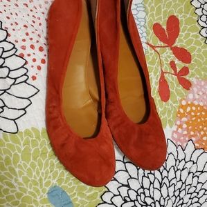J. Crew Red Italian Leather Suede Ballet Flats